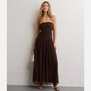 NWT AEO Gotgeous Brown Strapless Maxi Dress